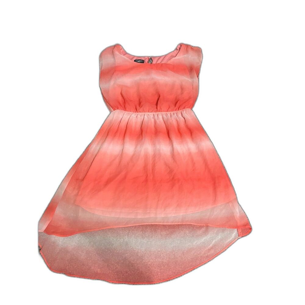 IZ Byer peachy coral and white ombré sleeveless high-low dress M Junior's